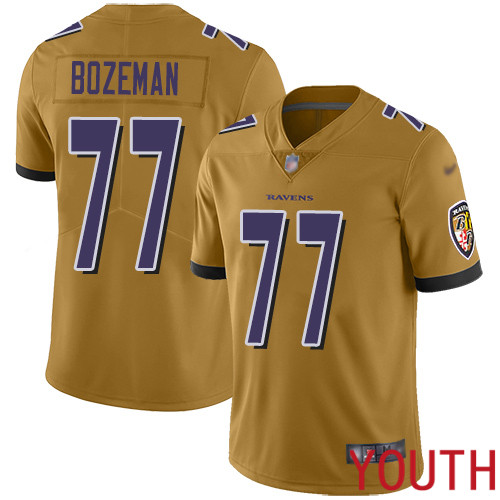 Baltimore Ravens Limited Gold Youth Bradley Bozeman Jersey NFL Football #77 Inverted Legend